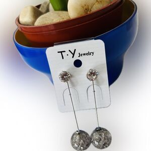Elegant Grey Drop Crystal Bead Ball Dangle Fashion Earrings